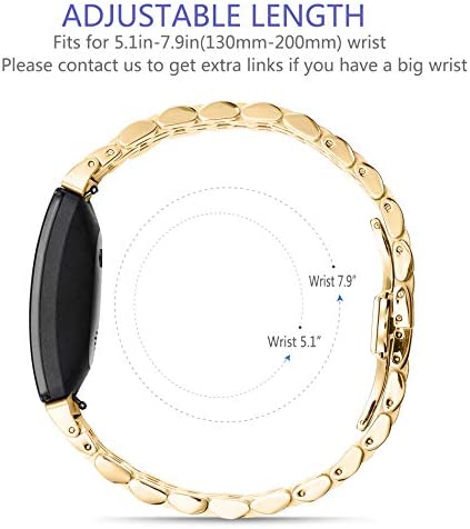 Shangpule Compatible with Fitbit Inspire HR / Inspire 2 / Inspire Bands , Stainless Steel Metal Replacement Wrist Band for Fitbit Inspire Women Man Large Small (Gold)