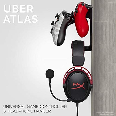 The UberAtlas Dual Game Controller & Headphone Stand Wall Mount Holder for Xbox ONE, Series X, PS5, PS4, PS3, Switch, STEELSERIES Gamepad & More, Stay Organized No Screws, by Brainwavz