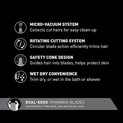Panasonic Ear and Nose Hair Trimmer for Men with Vacuum Cleaning System, Dual-Edge Blades for Efficient Cutting, Wet/Dry, Battery Operated – ER430K (Black)