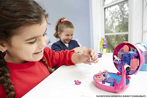Polly Pocket Mini Toys, Compact Playset with 2 Micro Dolls and Accessories, Flamingo Floatie, Travel Toys and Gifts for Kids???
