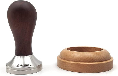 Boicafe 51mm Coffee Tamper with Stainless Steel Base and Solid Wood Handle with Wooden Mat (51mm)