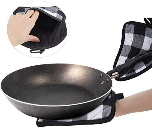 4 Pieces Buffalo Check Pot Holders with Pocket Potholders Buffalo Plaid Cloth Gloves Pocket Black and White Pot Holders for Kitchen