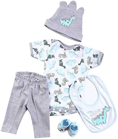 Medylove Reborn Baby Dolls Clothes Dinosaur Outfit for 20-23inch Reborn Doll Boy Baby Clothing Gray Sets