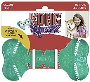 KONG - Squeezz Dental Bone - Unique Flexible Texture, Teeth and Gum Cleaning Dog Toy - for Medium/Large Dogs