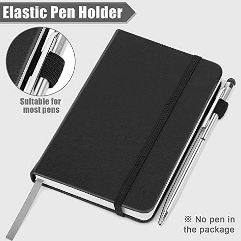 (2 Pack) Pocket Notebook Notepad,3.5" x 5.5" Ruled PU Leather Hardcover Small notepads Mini Journal Dairy with 120Gsm Thick Paper, Pen Holder,Inner Pocket,Elastic Closure-Black+Brown