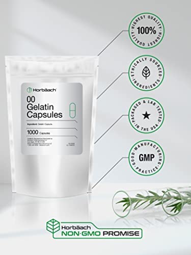 Clear Size 00 Empty Capsules | 1000 Gelatin Capsules | Resealable Bag | Non-GMO, Gluten Free | by Horbaach