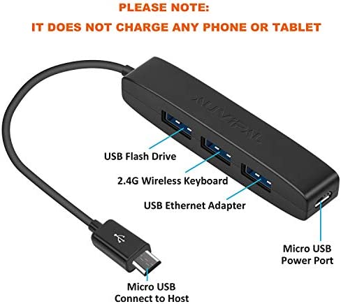 AuviPal 3-Port Micro USB OTG Hub Adapter (3 USB Ports + Power Port) for Fire Stick 4K, Playstation Classic, Raspberry Pi Zero, Sega Genesis Mini, S/NES Classic Mini and More - Black