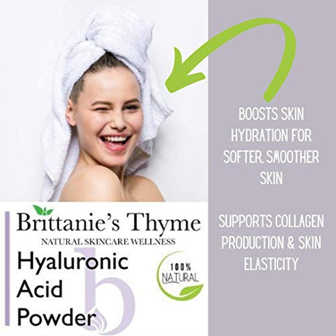 Brittanie's Thyme Pure Hyaluronic Acid Serum Powder, 40 Grams | High Molecular Weight, Cosmetic Grade, 100% Natural, Boosts Skin Hydration for Softer, Smoother Skin