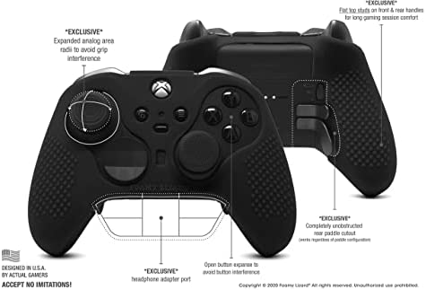 Elite Series 2 Studded Grip Skin for Xbox One Elite Series 2 Controller (NOT for Series X/S/Elite 1) by Foamy Lizard - Sweat Free Silicone w/Flat Top Anti-Slip Studs + 8 QSX-Elite Thumb Grips (Black)