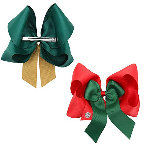 4 Pcs Large Christmas JOJO Hair Bows, 8 Inch Handmade Grosgrain Ribbon Alligator Clip Hair Accessories for Gifts 1