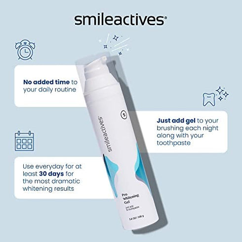 Smileactives Teeth Whitening Gel, Easy to use Teeth Whitener for White Teeth and a Brighter Smile! - Simply add Tooth Paint Gel to Toothpaste! - Safe for Daily use - Large 3.8oz (90 Day Supply)