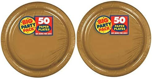 Amscan Big Party Pack Round Paper Plates, 8.5", Gold
