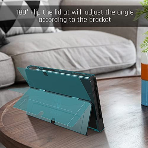 GLDRAM Case for Nintendo Switch OLED Model 2021 with Screen Protector and 10 Pcs Thumb Caps, Clear Protective Hard Cover for Switch OLED Console & JoyCon - Ultra-Slim & Dockable Skin (Blue)
