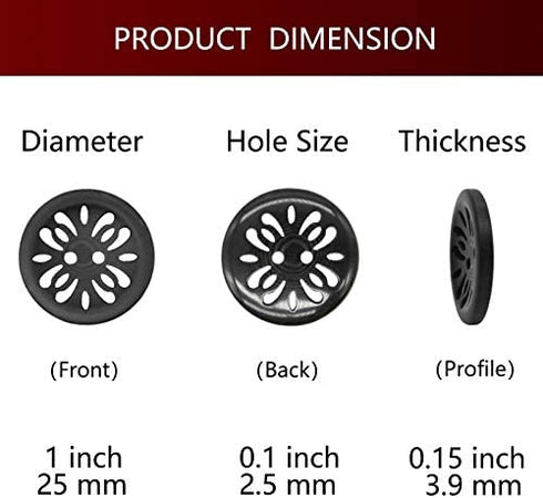 Raydodo 12 Pcs 25mm Matt Black Buttons 1 Inch for Sewing Buttons Large 2-Holes Flatback Vintage Craft Buttons for Crafts and DIY Handmade Repair Clothing (Black)