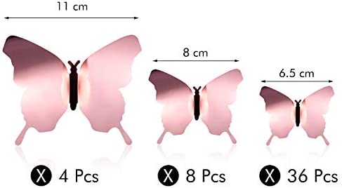 48 Pieces DIY Mirror Butterfly Combination 3D Butterfly Wall Decals Wall Art Decorations for Home Nursery Classroom Kids Bedroom Bathroom Living Room Decor (Rose Gold)