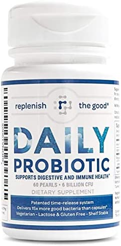 Replenish the Good Daily Adults’ Probiotic | Vegan Supplement w/ 6 Billion CFU | Helps Digestive & Immune Health | Delivers 15x More Good Bacteria | Relieves Bloated Stomach & Acid Reflux | 60 Pearls