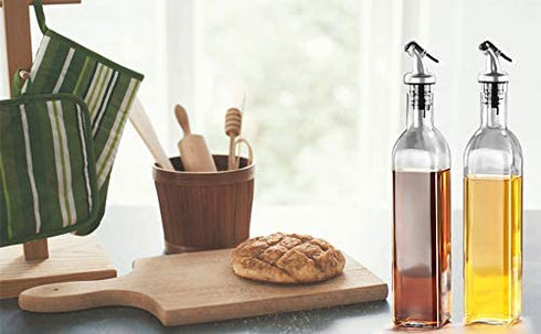 Oil Dispenser Bottle 4 Pack , WERTIOO 17 OZ Glass Olive Oil and Vinegar Dispenser Set Oil Container with Funnel & Pen and Tag for Kitchen