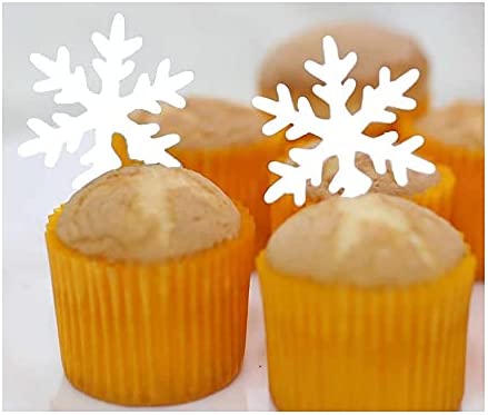 GEORLD 48pcs White Edible Cupcake Snowflakes Cake Toppers Decoration for Winter Frozen Theme Party