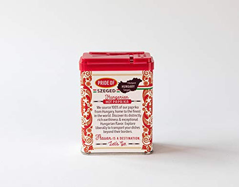 Pride Of Szeged Hungarian Hot Paprika, Authentic Hungarian Sourced, Single Ingredient Premium Spice | Gluten Free | Kosher | Non-GMO | 1.7 oz. Tin, 1-Count