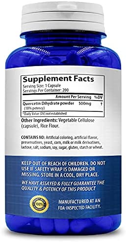 NasaBeahava Pure Quercetin 500mg Supplement - 200 Capsules - Quercetin Dihydrate to Support Cardiovascular Health