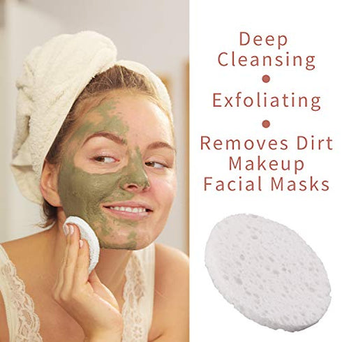 50-Count Compressed Facial Sponges, GAINWELL White Cellulose Facial Sponges, 100% Natural Cosmetic Spa Sponges for Facial Cleansing, Exfoliating Mask, Makeup Removal