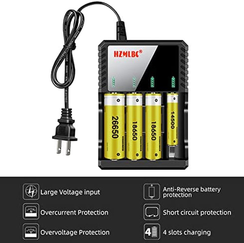 18650 Battery Charger Universal Smart 18650 Charger with LED Indicator for 3.7V Lithium ion Battery 18650 21700 26650 18500 16650 14500 Rechargeable Batteries (4 Bay)