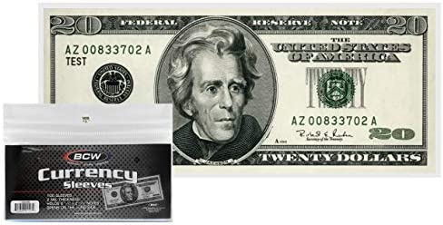 BCW US Currency Clear Sleeves for Regular Bills, 2-MIL Thickness, 6-1/4" x 2-5/8" (100-Count)