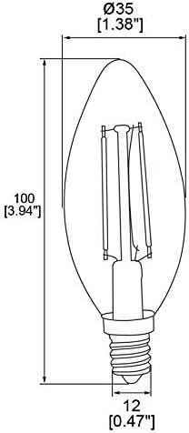 HERO-LED B10-DSGT-2W-WW22 Dimmable Gold Tint B10 E12 2W Candelabra Style LED Filament Chandelier Light Candle Bulb, 25W Equivalent, Ultra Warm White 2200K (Amber Glow), UL-Listed, 4-Pack