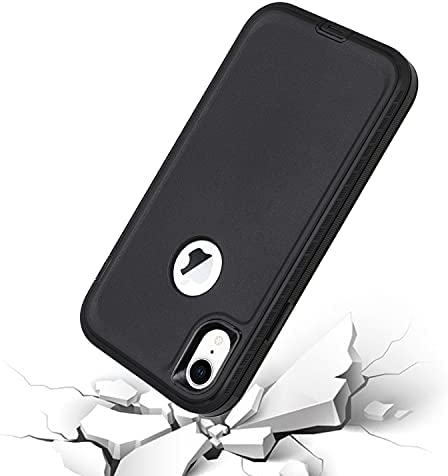 Ballaber Case for iPhone XR Defender Durable 2 in 1 Shockproof Rugged Heavy Duty Full Body Protective Hard Bumper Soft Silicone Cover Support Wireless Charging 6.1 inch (Black)