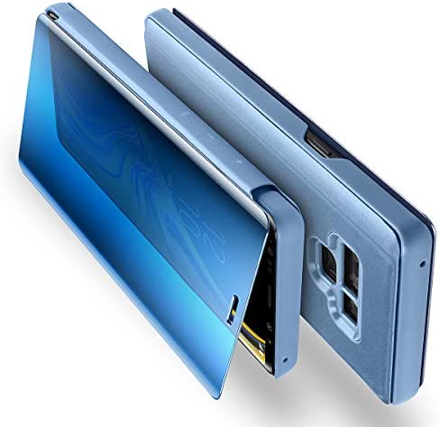 AICase Galaxy Note 9 Case, Luxury Translucent View Window Front Cover Mirror Screen Flip Smart Electroplate Plating Stand 360 Full Body Protective Case for Samsung Galaxy Note 9 (Ocean Blue)