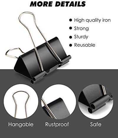 Wiltop 110 Pcs Binder Clips Metal Paper Clamps Black Set Assorted Sizes, Jumbo, Large, Medium, Small, Mini and Micro, 6 Sizes for Office, School and Home
