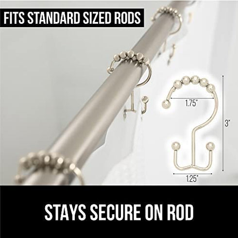 Gorilla Grip Shower Curtain Hooks, Stainless Steel Rust Resistant Easy Install Rings Set of 12, Decorative Liner Ring for Bathroom Hanging Rods, Friction Free Metal Hook, Bath Room Accessory, Nickel