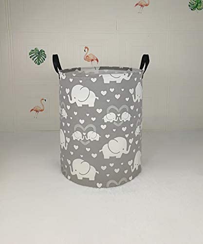 DUYIY Canvas Storage Basket with Handle Large Organizer Bins for Dirty Laundry Hamper Baby Toys Nursery Kids Clothes Gift Basket (love elephant)