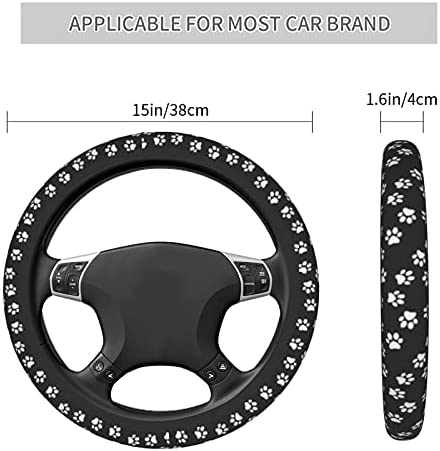 Dog Cat Paw Print Steering Wheel Cover for Women 14 15 inch Universal Cute Car Steering Wheel Accessories Paw Print Breathable Steering Wheel Protector
