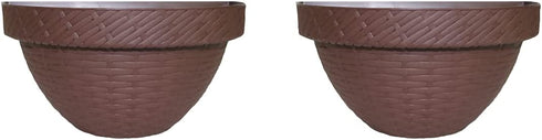 Elly D©cor Set of 2 10" Wall Modern, Resistant and Self Watering Planter Plates for Indoor or Outdoor Areas Durable Plastic Plant Pots with Rattan-Like Finish, Chocolate Brown