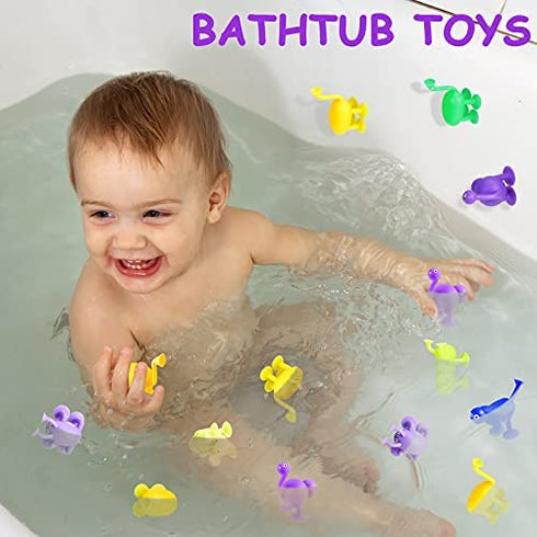 Zhanmai 12 Pieces Silicone Suction Toys Stress Toys Set Building Blocks Suction Toy Animal Shape Sucker Toys Multi Color for Stress Release, Family Parent Interactive Game Bath