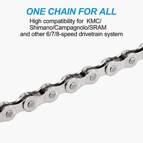 Inkesky 6/7/8 Speed Bike Chains - 116 Links - 1/2 x 3/32 Inch - Compatible with Shimano/KMC/Campagnolo/SRAM for Road & Mountain Bike