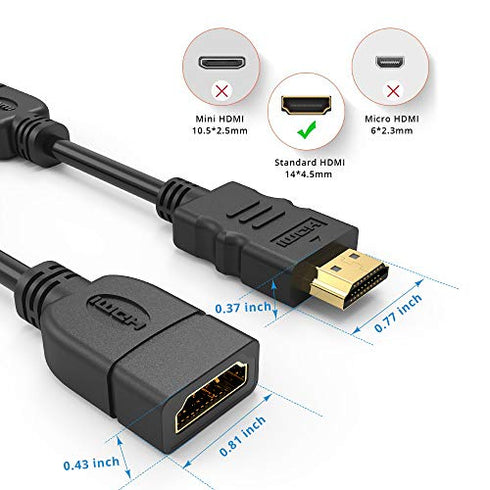 HDMI Extension Cable 2 Pack , Electop Support 4K & 3D 1080P High Speed HDMI Male to Female Extender Adapter Converter for Google Chrome Cast,Roku Stick,TV Stick,HDTV,PS3/4,Xbox360,Laptop and PC