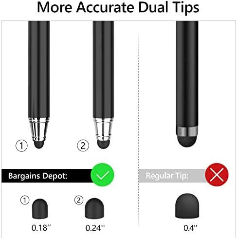 Bargains Depot 2-in-1 Stylus Touch Screen Pen for iPhone, Ipad, iPod, Tablet, Galaxy and More with 20Pcs Rubber Tips (Black)
