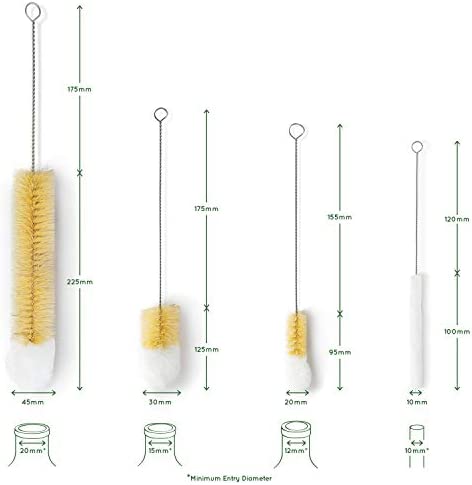 Bambaw Bottle Cleaner Brush Set | 3 Cleaning Brushes | Bottle Brush Cleaner Set | Water Bottle Brush | Bottle Scrubber | Small & Long Bottle Brush for Glass - Soft Cotton Tip to Prevent Scratches