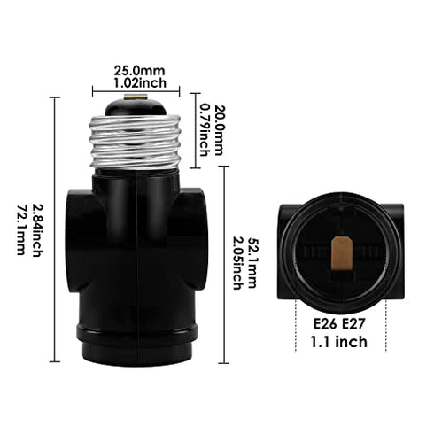 Onite 2pcs E26 Light Bulb Socket to 2 Polarized Outlet Adapter for Retrofitting Garage Porch Light Shop Closet LED String Light, Christmas Lights, Security Cameras, Handy Socket Plugs