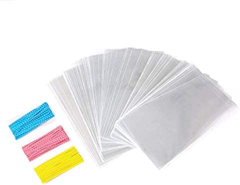 100 Pcs 10 in x 6 in Clear Flat Cello Cellophane Treat Bags Good for Bakery, Cookies, Candies ,Dessert(by Brandon)1.4mil.Give Metallic Twist Ties!