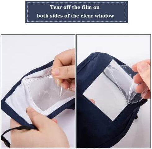Upgraded Anti-fog 6pcs Cotton Face Covering with Clear Window- Mouth Guard Reusable Unisex Mouth Face Covers Outdoor Facial Protection Visible Expression for The Deaf and Hard of Hearing (Black,Navy &Grey)
