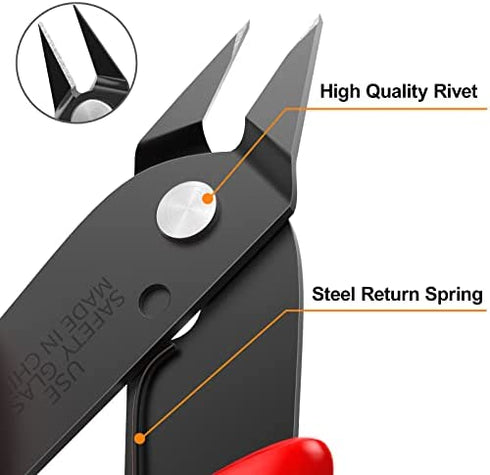 BOENFU Wire Cutters Zip Tie Cutters Micro Flush Cutter 2 Pack 5 Inch Precision Wire Clippers Hobby Snips Small Side Cutting Pliers for Jewelry Making, Electronics | Red