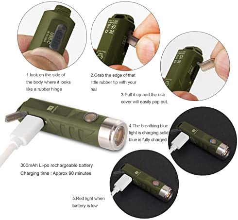 RovyVon A1 USB C Rechargeable EDC Flashlight 650 Lumens Super Bright Outdoor Mini Keychain Flashlights for Everyday Carry, Camping, Thanksgiving, Xmas Gift(Military Green)