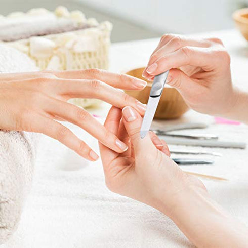 3 Pieces Stainless Steel Nail Files with Leather Case, Double Sided Metal Nail Files with Anti-slip Handle, Metal Nail File Buffer Manicure Pedicure Tools for Fingernail Toenail, Fine and Coarse