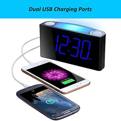 Extra Loud Vibrating Alarm Clock with Bed Shaker for Heavy Sleepers,Digital Bedroom Clock for Deaf Hearing Impaired Senior, 7 Night Light, Large LED Display,Dimmer, 2 USB Charger,12/24H,Battery Backup