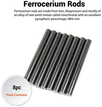West Lake Tactical Pack of Eight (8) 5/16" DIY Ferrocerium (Ferro) Rods Flint Fire Starter Magnesium Tool Kit AKA Firesteel, an Essential Part of Any Survival Kit