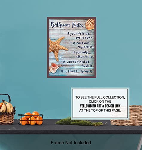 Beach Bathroom Decor - Coastal Nautical Rustic Bathroom Decor -Starfish, Seashells Restroom, Bath Art - Ocean, Sea House Wall Art, Home Decoration - Unique Shabby Chic Gift - Blue Sign 8x10 Photo