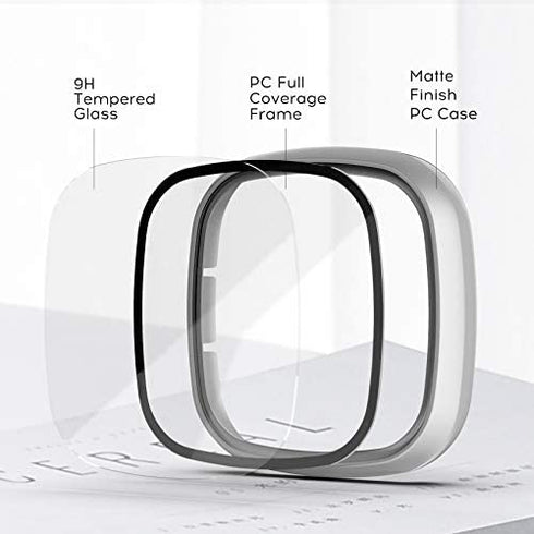 KPYJA 10-Pack Tempered Glass Screen Protector with Hard PC Case Compatible with Fitbit Versa 3/Sense, All-Around Protective Screen Full Cover Bumper Compatible for Fitbit Sense/Versa 3 Smart Watch